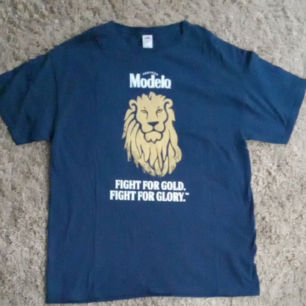 Modelo Men's Navy Tee with Gold Lion Graphic